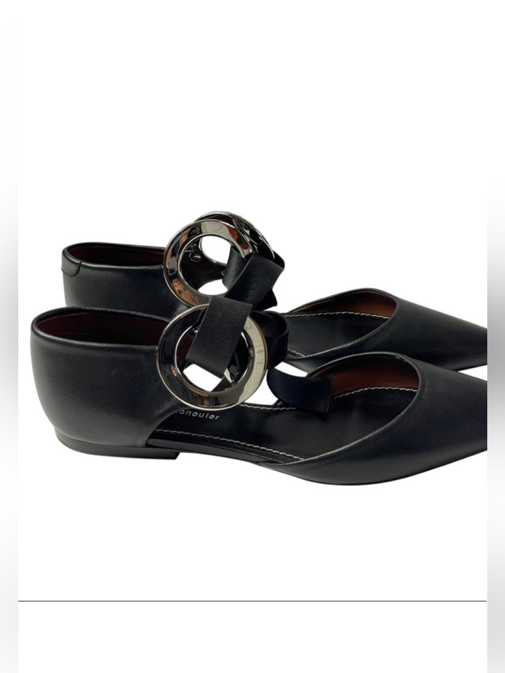 Proenza Schouler Leather Grommet D’Orsay Flats Black Silver Hardware Size 39 8.5
